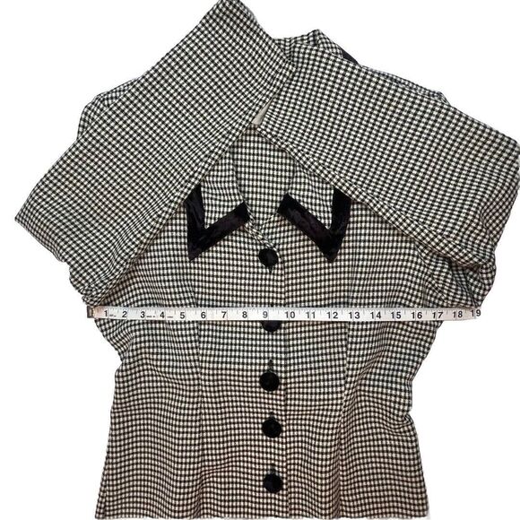Vintage D.B.Y. Dress Womens 9 Black Checkered Velvet Chelsea Collar Pencil Dress - Picture 3 of 14